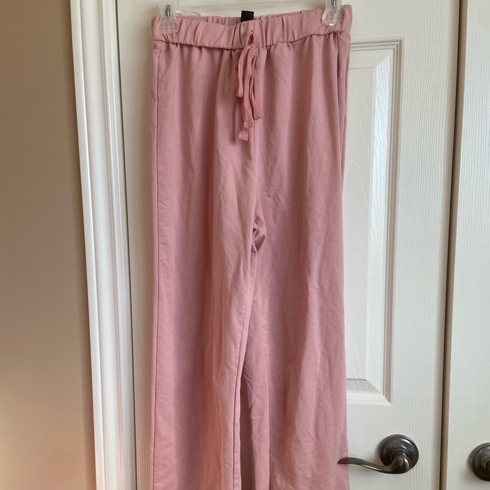 Pink Drawstring Waist Solid Pants